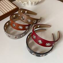 Personalized Wide Leather Headband, Punk Style, Minimalist Hollow Metal Headband, Pressure Hair Accessories And Headpieces, Hair Band, Hair Hoop - Multicolor - View 2