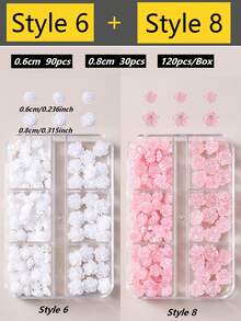 120片8mm+6mm极光山茶花玫瑰美甲装饰贴，透明/白色/黑色混合，3D立体设计，易于粘贴，适用于婚礼、假期、青春活动等场合，可用于美甲设计、珠宝制作、棺材形美甲、法式杏仁形美甲、短指甲和长指甲、椭圆形指甲、方形指甲、珠宝工艺、毕业帽设计、DIY手机壳等。美甲用品 - 彩色 - 查看 10