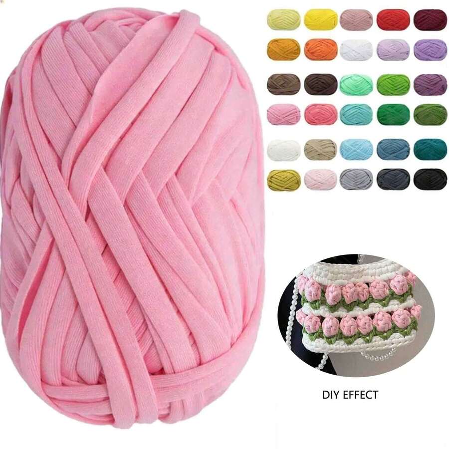 100克/卷 T恤纱线，弹性织物针织纱线，适用于DIY，细带纱线，粗针织纱线，适合手工DIY毯子、垫子、钩针编织项目、家居装饰