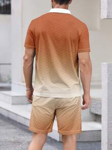 Men's Ombre Short Sleeve Half-Zip Casual Summer Polo Shirt Set - Multicolor - View 4