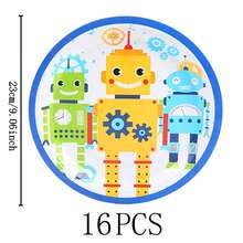 机器人主题一次性餐具套装，7/9英寸派对餐盘，一次性纸盘和纸杯，适用于节日、婚礼、订婚、生日、派对、庆祝活动 - 彩色 - 查看 7