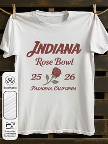 Women's Daily 2026 Indiana Rose Bowl Graphic Crew Neck Short Sleeves Casual Summer Women's Tops ,College Football Graphic Women's White T-Shir - White - View 1