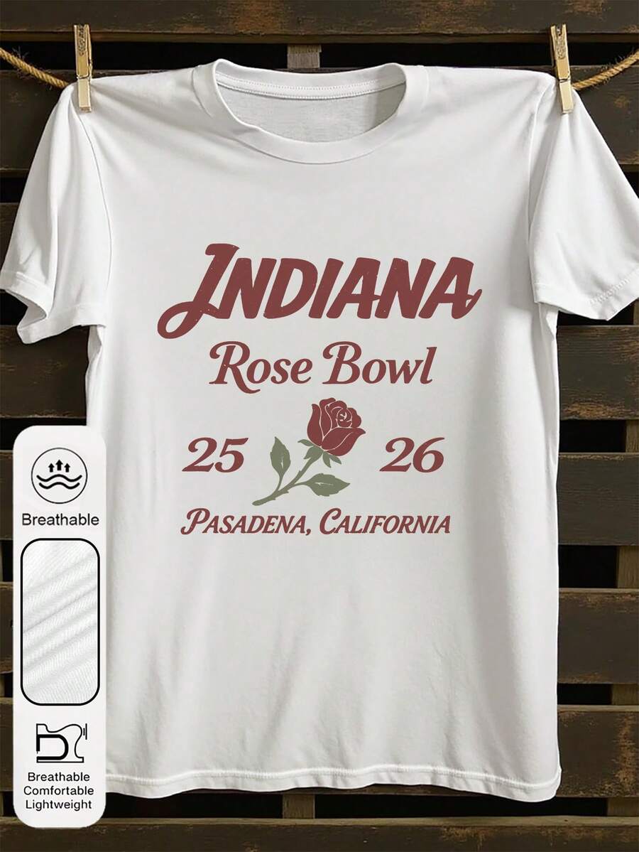Women's Daily 2026 Indiana Rose Bowl Graphic Crew Neck Short Sleeves Casual Summer Women's Tops ,College Football Graphic Women's White T-Shir - White - View 1