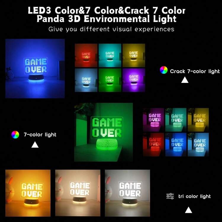 1 chiếc đèn ngủ LED acrylic hiện đại, sáng tạo chủ đề "Game Over", dùng nguồn USB, đèn bàn lý tưởng để trang trí phòng game thủ, phù hợp cho Ngày Valentine, Lễ Tạ ơn, sinh nhật, trang trí nhà cửa và tiệc tùng. - Chữ in hoa - Xem 4