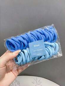 50pcs Basic High Elastic Hair Ties, Suitable For Girls Ponytail, Solid Color Thick Rubber Bands, Cute Girl Hair Ties, Suitable For Buns, High Elasticity, Non-Hair Tie, Thick High Elastic Rubber Bands, Women Hair Ties, High Ponytail Hair Accessories, Women Hair Ties - Multifunctional Hair Ties And Ponytail Hair Accessories, Fashionable, Easy To Use, Simple And Elegant Design. Head Accessories ,Hair Elastics ,Scrunchies ,Hair Rope - Blue - View 2