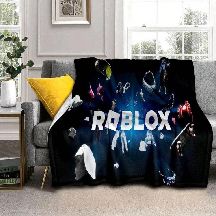 3D R-Robloxs Cartoon Game Flannel Blanket Soft Warm Throw Blanket For Bed Bedroom Room Living Room Travel Camping Picnic Gift(57).Jpg - White - View 1