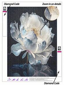 5D DIY钻石画 | 柔和蓝调白牡丹花，精致花瓣细节，DIY钻石画套装，深邃星空背景，微妙光影，帆布墙画。家居装饰钻石画，马赛克套装，打造专属墙面艺术，享受手工乐趣，馈赠亲友的最佳礼物 - 彩色 - 查看 1