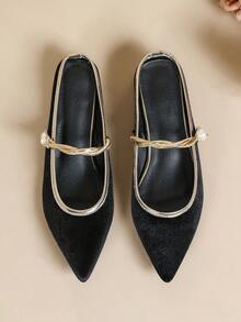 Women's New Pointed Toe Low Heel Mules, Fashionable Slip-On Mary Jane Shoes - Black - View 6