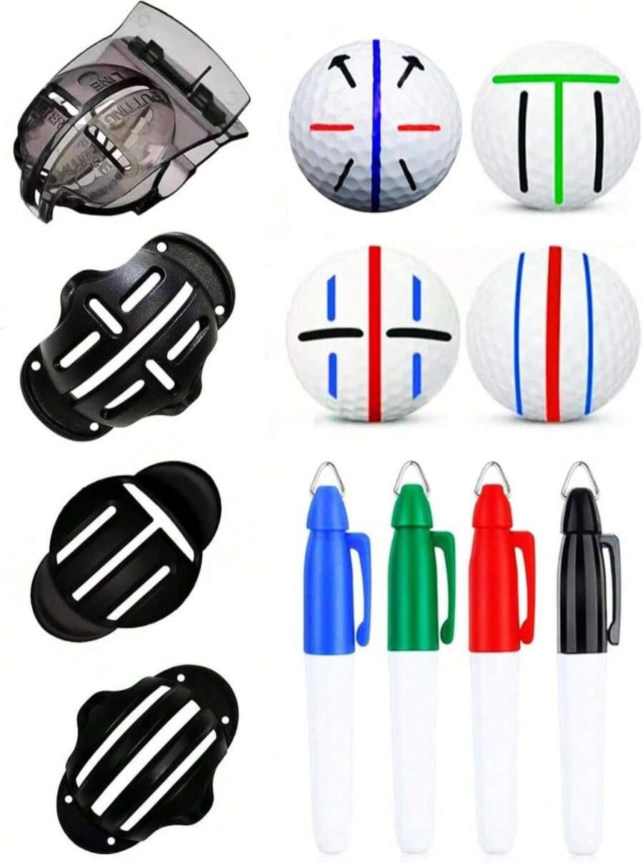 Paquete de 8 marcadores de bola de golf de precisión, accesorios de golf mejorados, 4 plantillas para marcar bolas de golf y 4 colores de marcadores de bolas de golf, herramienta de marcado de líneas de bolas de golf, herramienta de alineación e identificación de bolas de golf - Blanco - Ver 1