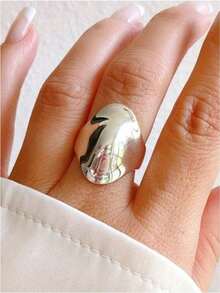 1件复古简约抛光素面设计，适合日常休闲佩戴或派对场合，情人节礼物，斋月饰品（无包装盒） - 戒指 - 查看 3