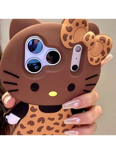 SANRIO 三丽鸥猫咪品牌3D硅胶防水防震可爱豹纹蝴蝶结Hello Kitty手机壳，适用于 17系列、11/12/12 Pro、13/14/15、13 Pro/14 Pro/15 Pro、12 Pro Max/13 Pro Max/14 Pro Max/15 Pro Max、16、16 Pro、16 Pro Max、17、17 Pro、17 Pro Max，粉色，少女心，可爱，手机壳，保护套，硅胶材质，防水，防摔，防震，母亲节，复活节，最佳节日礼物