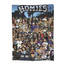 Homies Cartoon Style Flannel Blanket  UltraSoft, Vibrant Homie G Gang Design With Cars, Music & Urban Elements, AllSeason Polyester Throw For Sofa & Bed, Machine Washable - 白色 - 查看 2