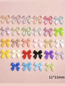 1 Box Random Mixed ABS Bow Nail Art Decorations, 3D Stereoscopic Design, 28 Colors Available Including Solid Color Bows And Colorful Bows, Versatile For Nail Art DIY Nails Nail Charms - Multicolor - View 3