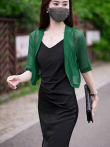 1件白色披肩罩衫，轻薄网纱披肩，女士夏季无袖连衣裙罩衫 - 彩色 - 查看 23