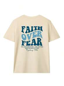 1pcs Plus Size Women's T-Shirt, Printed With "FAITH OVER FEAR" And Bible Verse Designs On The Back, Suitable For Church Services, Religious Activities - 杏子 2 - 查看 7