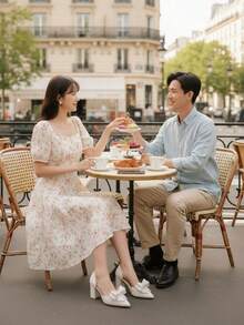 1双蝴蝶结镂空凉鞋，新款珍珠粗跟尖头婚鞋，女士，情人节 - 白色 - 查看 3