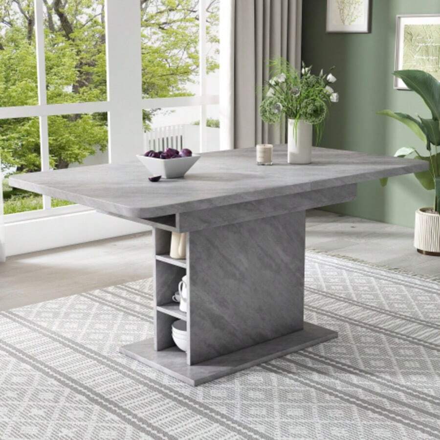 Extendable Dining Table, Dining Table With Storage, Rectangular Dining Table, Coffee/Leisure Table, Modern Simple Iron Dining Table, Space-Saving Multifunctional Dining Table, Concrete Look - Gray - View 1
