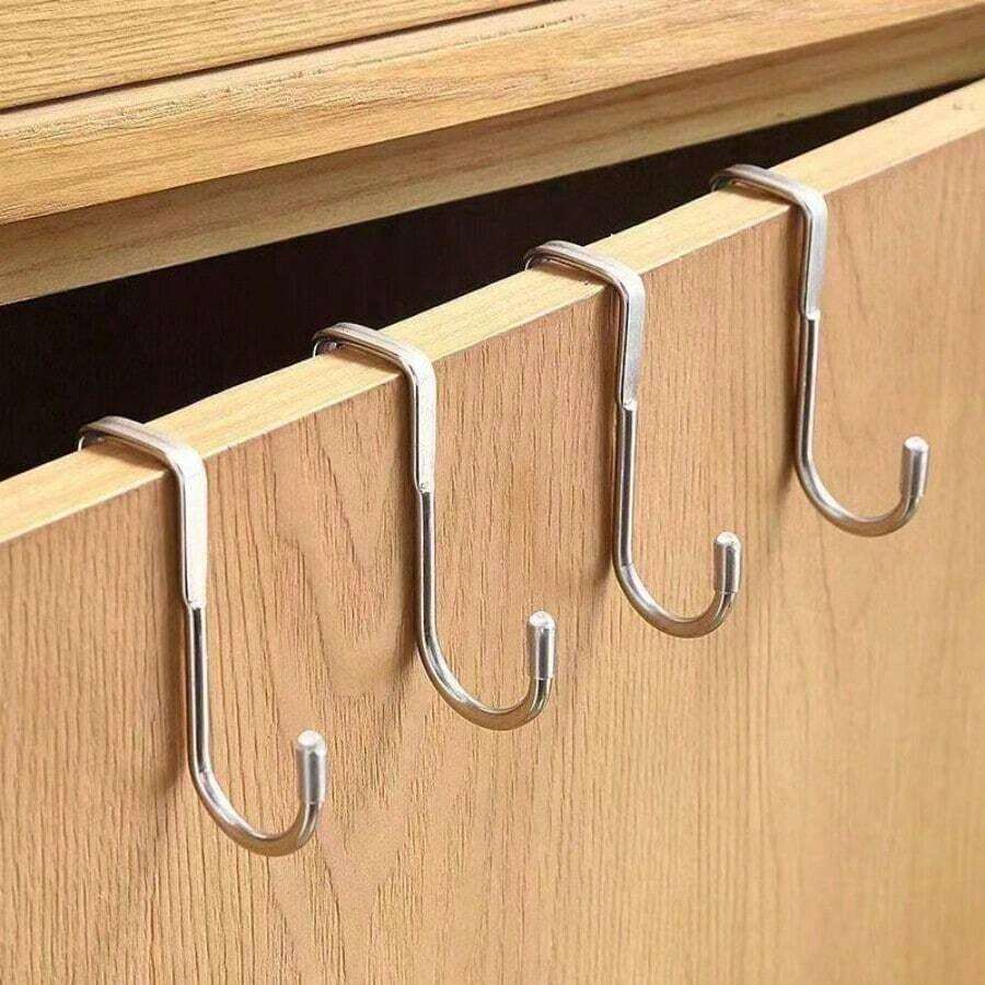 2pcs Metal S-Hooks, Stainless Steel No-Drill Multi-Purpose Hanging Hooks For Kitchen, Bedroom,Bathroom - 銀色 - 查看 1