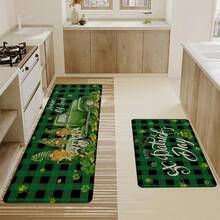 1/2pcs Lucky Four-Leaf Clover St. Patrick's Day Style Linen Rubber Kitchen Mat Set-Popular Carpet, Suitable For Porch, Living Room, Laundry Room And Bathroom-Very Suitable For Home Decoration. - Multicolor - View 15