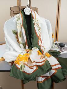 1条新款印花围巾，时尚头巾，奢华领巾，85*180厘米横截面围巾，女士真丝围巾，户外披肩，四季皆宜长围巾 - 彩色 - 查看 4