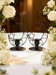 1Pc/Set Star-And-Moon-Shaped Wrought Iron Candle Holder In A Minimalist Dark Fairy Tale Style. - Multicolor - View 4