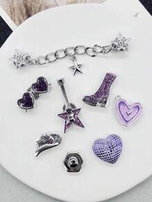 8PCS Purple Retro Rock Music Resin Shoe Charms DIY Star Chain Accessories Removable Punk Guitar Heart Shaped Clogs Shoes Buckles Decorations Personalized Glasses Hat Shoe Clips Ornaments Women Lady Sandals Slides Slippers Beach Bags Decor Xmas Halloween Valentine Birthday Festival Party Gifts - Multicolor - View 7
