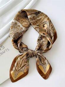 1pc Bohemian Paisley Pattern Silk Scarf, Size 27.5" X 27.5", Fashionable Design, Suitable For Daily Wear