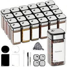 Miorkly 12/24/35 carré bocaux à épices, 120ml bocaux à épices avec inserts d'appliqueurs, bocaux à épices avec couvercles à visser - hermétiques, en verre d'acier inoxydable, comprennent des entonnoirs, des étiquettes et des stylos - bocaux à épices - rangements d'épices, cuisine, bocal à épices en verre, organisateur d'épices de cuisine, décorations d'automne, Noël