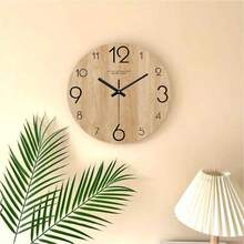 1 件复古木纹挂钟，简约客厅时钟，静音创意装饰，可作为母亲节、父亲节、感恩节、家居装饰、房间装饰的礼物 - 木質色 - 查看 5