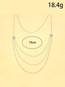 1pc Multi-Layer Zirconia Backless Body Chain Necklace, Sexy & Fashionable For Evening Gowns - Silver - View 3