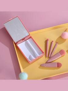 5pcs Portable Makeup Brush Set With Mirror, Boxed Makeup Brush Set, Multi-Function Powder Brush, Blush Brush (With Mirror Case), Mini Multi-Function Powder Brush, Foundation Brush, Eyeshadow Brush, Blending Brush, Makeup Tool Set, Makeup Brush Set, Makeup Brush Set, Makeup Brush Set, Complete Makeup Brushes, Makeup Brush Set, Complete Makeup Tools, Makeup Brush Set, Makeup Brush Set, Makeup Gift Set - Pink - View 9