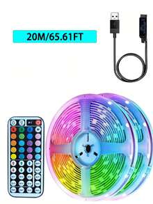 1 pieza Tira de luz LED inteligente, control remoto de 44 teclas, multicolor ajustable, adecuado para dormitorio, sala de estar, decoración del hogar, fiesta en la habitación, alimentado por USB, decoración navideña, iluminación de ambiente de bar, tira LED con control remoto, luces RGB, ajuste de color, respaldo autoadhesivo, aplicable para decoración de habitaciones/cocina/techo/juegos/fiesta (baterías no incluidas) - luz de color - Ver 18
