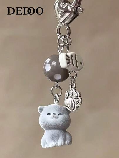 Dedoo 1pc Unisex Cartoon Bear, Seal, Cat Keychain, Cute Bow Heart Pendant, Cartoon Accessory Bag Charm; Keychain Bag Decoration, Essential For Back To School Season