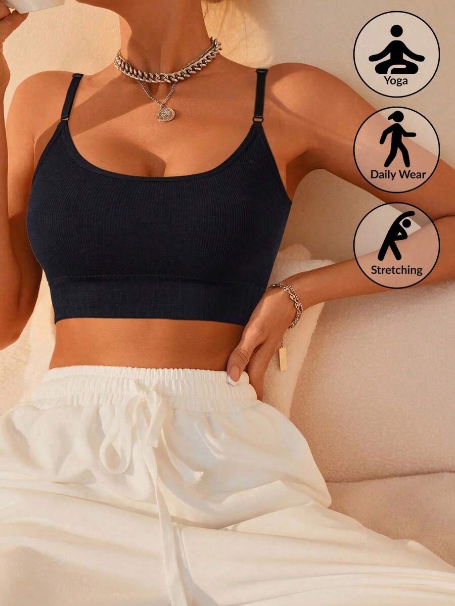 Sujetador deportivo sin costuras, a prueba de choques, con efecto levantador, para correr, yoga, ligero, inalámbrico, recogedor, bralette para mujeres, lencería - Negro - Ver 1