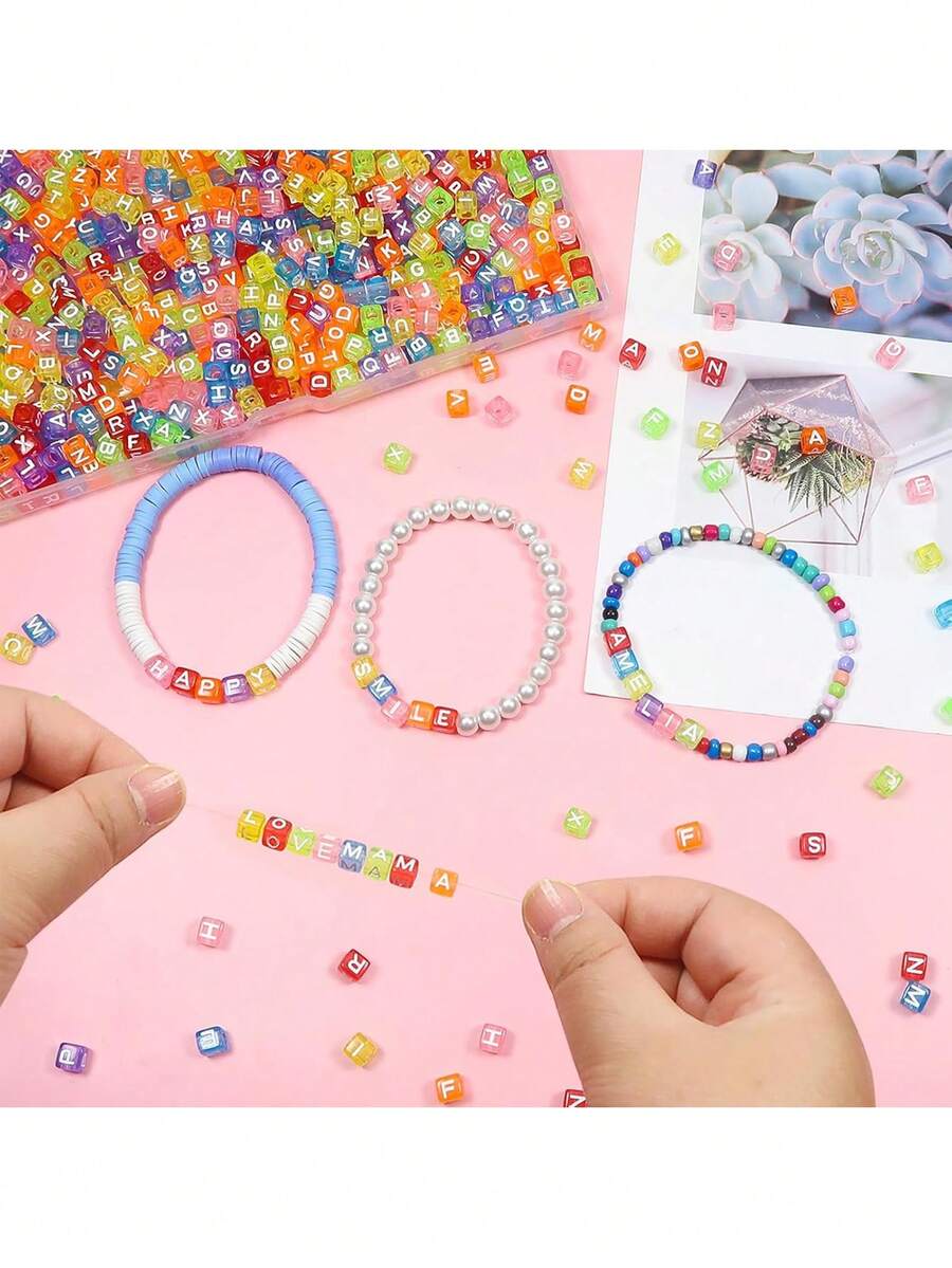 50pcs 6mm Transparent Acrylic Square Letter Beads, A To Z Alphabet Cube Beads For DIY Jewelry Making Bracelet Necklace Keychain - Transparent Square Letter Beads - View 1