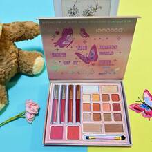 Paleta de maquillaje con sombra de ojos, iluminador, rubor y brillo de labios con diseño de mariposa de dibujos animados y perlas y acabado mate en múltiples colores - 3311 - Ver 4