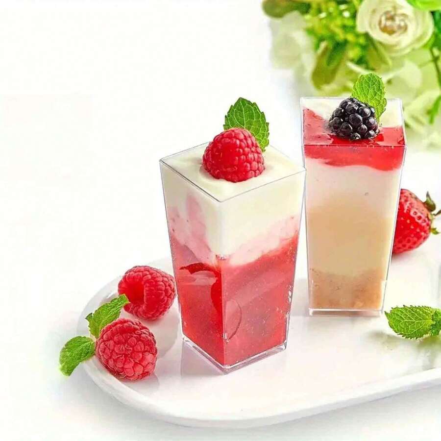 50/20/10pcs 3oz Mini Dessert Cups, Square Clear Small Party Dessert Cups, Suitable For Party, Birthday, Valentine's Day Gifts - Transparent - View 1