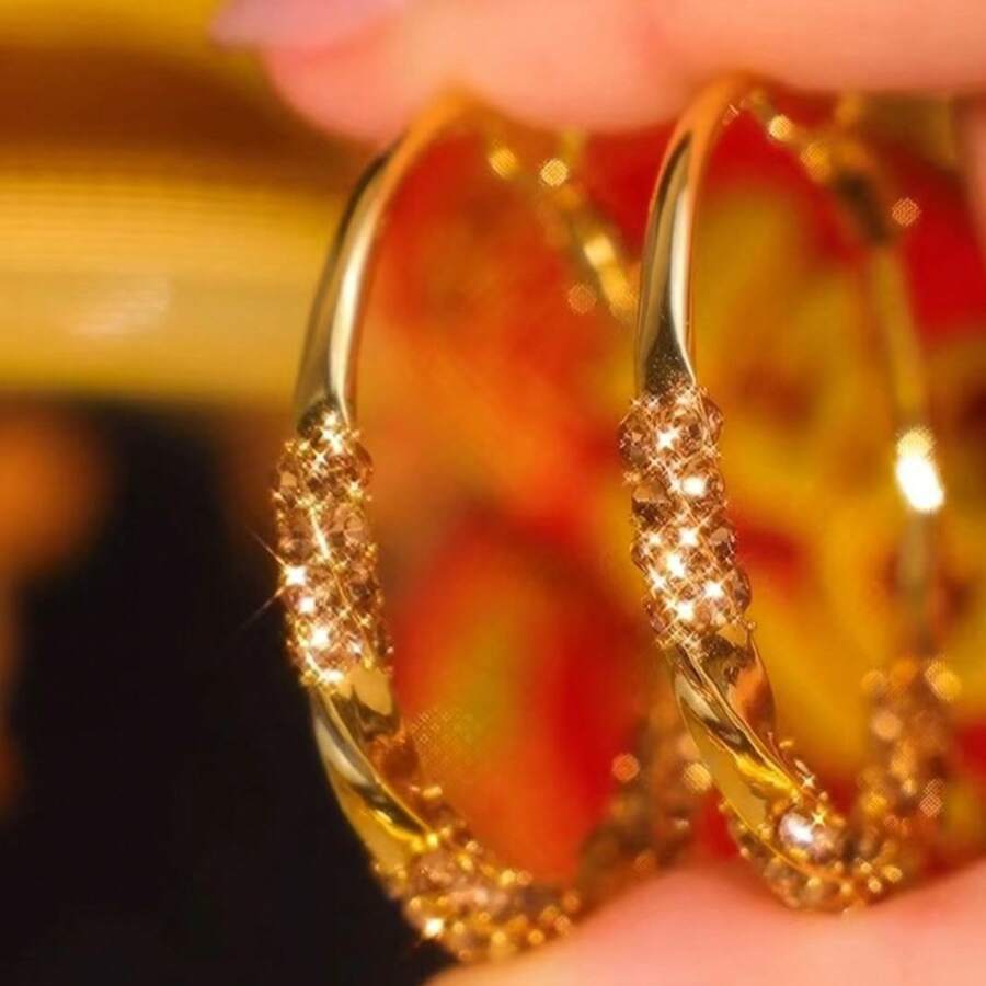 Earrings Ear Clips Gold Purple Earrings Elegant Fashion Design Sense Ear Jewelry Women - Màu tím - Xem 1