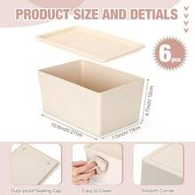 6 Piezas de Cajas de Almacenamiento con Tapas, Pequeños Contenedores de Almacenamiento de Plástico Apilables, Cestas de Almacenamiento Organizadoras Lindas para Estantes (Beige) - Beige - Ver 3