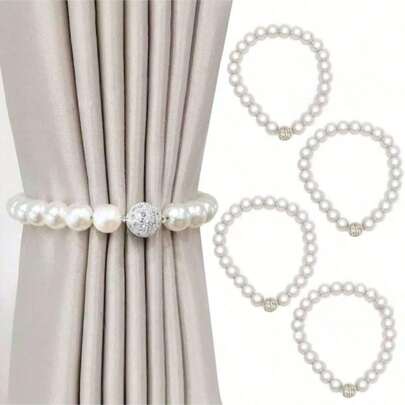 1/2pcs Modern Style Faux Pearl Magnetic Decorative Curtain Clips - Polyester Strap Clips, Exquisite Luxurious Clips Suitable For Home And Office Decor, Room Decoration