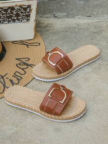 Sandalias planas de playa de PU de color marrón óxido versátiles y de moda para uso diario casual, tallas grandes del 35 al 45, para mujeres - PU marrón óxido - Ver 7