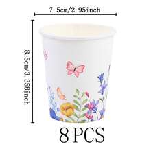 Juego de vajilla desechable con estampado floral, platos de 7/9 pulgadas, platos y vasos de papel desechables adecuados para fiestas, bodas, compromisos, cumpleaños, celebraciones y eventos - Multicolor - Ver 6