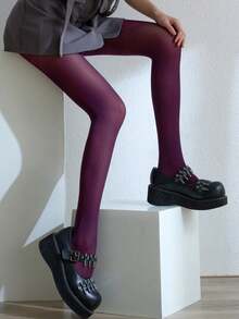 1pc Women's Candy Color Swan Thick Velvet Pantyhose, Snag-Resistant, Comfortable - Purple - View 3