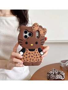 SANRIO 三丽鸥猫咪品牌3D硅胶防水防震可爱豹纹蝴蝶结Hello Kitty手机壳，适用于 17系列、11/12/12 Pro、13/14/15、13 Pro/14 Pro/15 Pro、12 Pro Max/13 Pro Max/14 Pro Max/15 Pro Max、16、16 Pro、16 Pro Max、17、17 Pro、17 Pro Max，粉色，少女心，可爱，手机壳，保护套，硅胶材质，防水，防摔，防震，母亲节，复活节，最佳节日礼物 - 棕色 - 查看 3