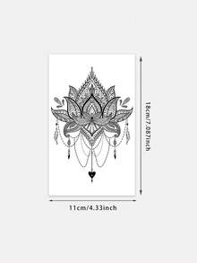 1pc Fashionable Washable Mandala Lotus Flower Tattoo Sticker, Exotic Vintage Decor For Waist/Abdomen, Delicate Floral Waterproof & Sweat-Proof Temporary Tattoo Sticker - Black - View 4