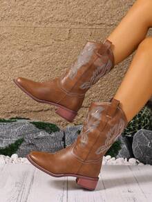Women Mid-Calf Boots - Brown - View 2