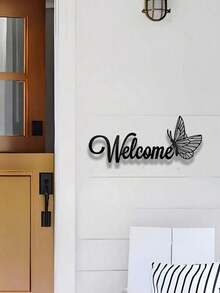 1pc 14.96 Inch Metal Wall Art Welcome Sign - Vertical Entryway Decor, Front Door Accent, Home Decor, Housewarming, Typography Design, Indoor Wall Hanging Living Room Or Porch - Đen C - Xem 4
