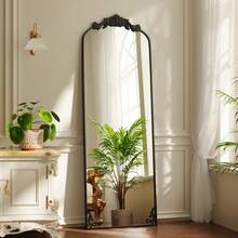 65-Inch X 21-Inch Arched Full Length Mirror - Vintage Baroque Style Floor Mirror With Antique Gold Finish - Metallic Retro Freestanding Full Body Mirror For Living Room, Bedroom, Entryway & Luxe Home Decor - 黑色 - 查看 4