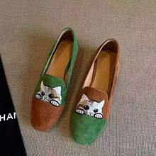 2025 Primavera Verano Nuevos Mocasines Bordados de Gato para Mujeres Simples Zapatos Planos Cómodos para Exteriores - Verde - Ver 5
