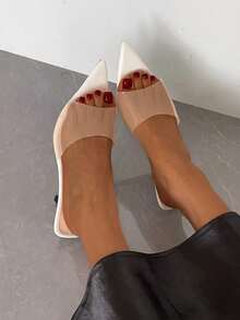 时尚尖头套脚式女士高跟凉鞋，优雅细高跟，适合夏季商务、派对、婚礼、夜店等场合。 - 米色 - 查看 3